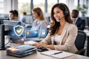 Modern contact center environment with credit card payment context, illustrating IVR payments as part of an omnichannel payment strategy