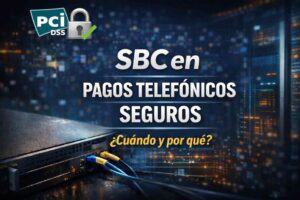 Video thumbnail about SBC in secure telephone payments, featuring a network device, a technology background, and PCI DSS compliance reference.
