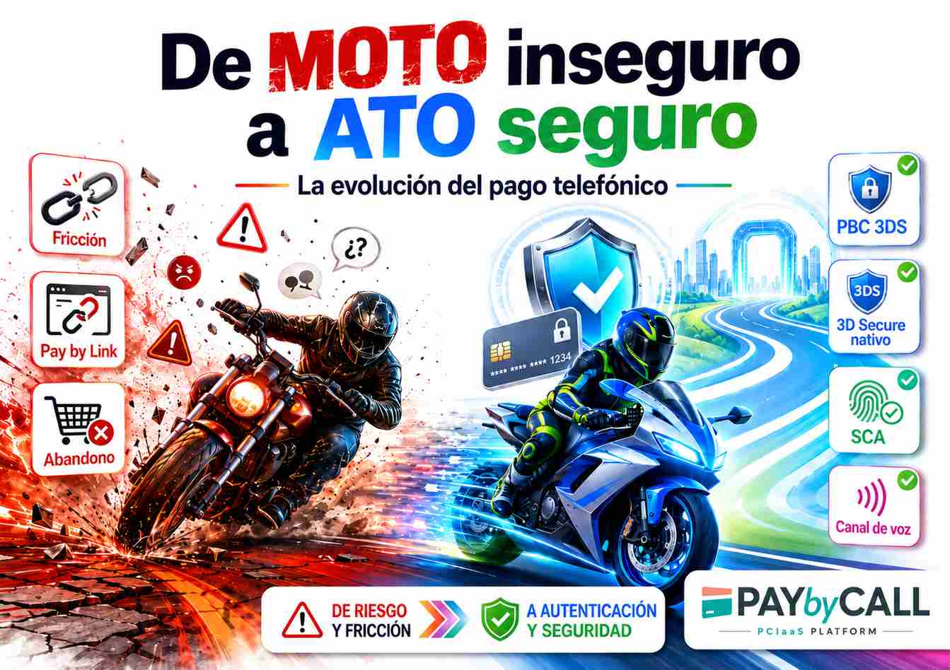 De pagos MOTO inseguros a pagos ATO autenticados con PBC 3DS, SCA y 3D Secure nativo en el canal de voz.