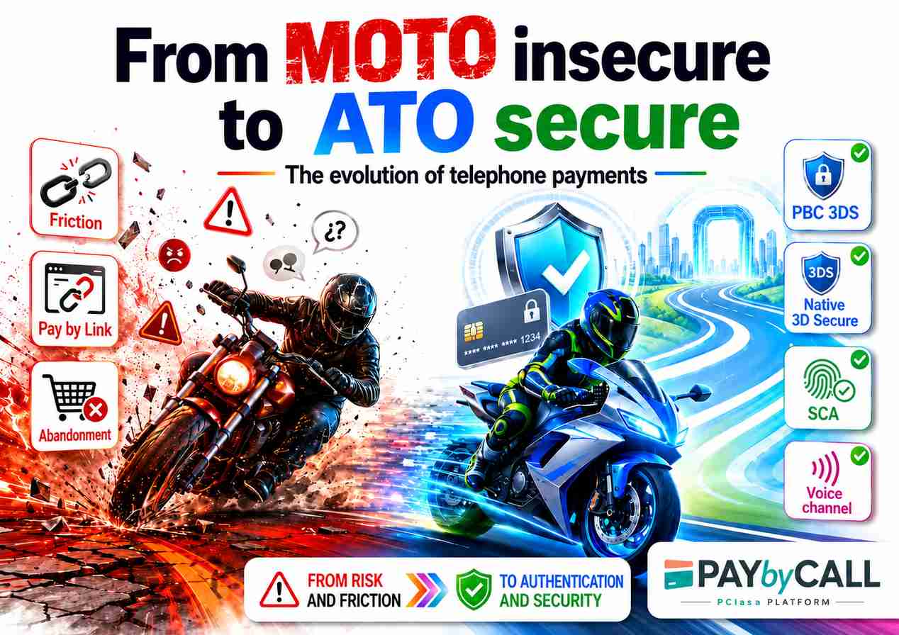 From insecure MOTO payments to secure ATO telephone payments with PBC 3DS, native 3D Secure, SCA and no Pay by Link.