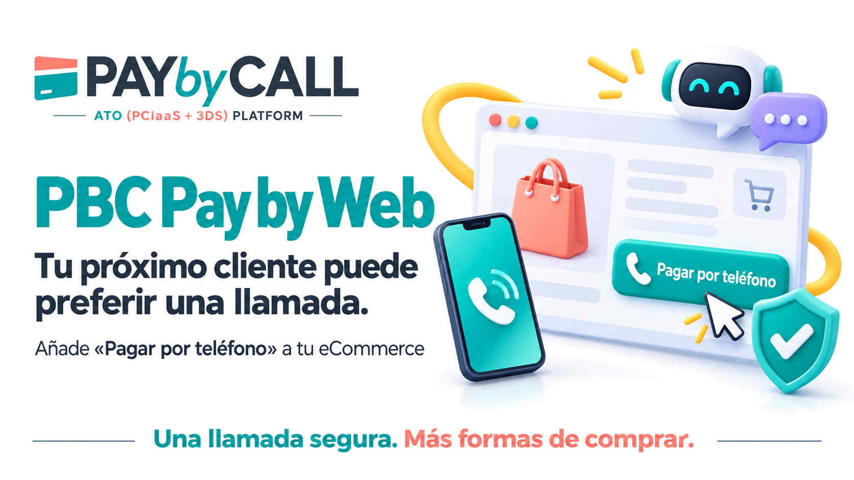 PBC Pay by Web de Pay by Call: botón «Pagar por teléfono» integrado en el checkout de un eCommerce para realizar pagos telefónicos seguros con PCI DSS y autenticación 3DS.